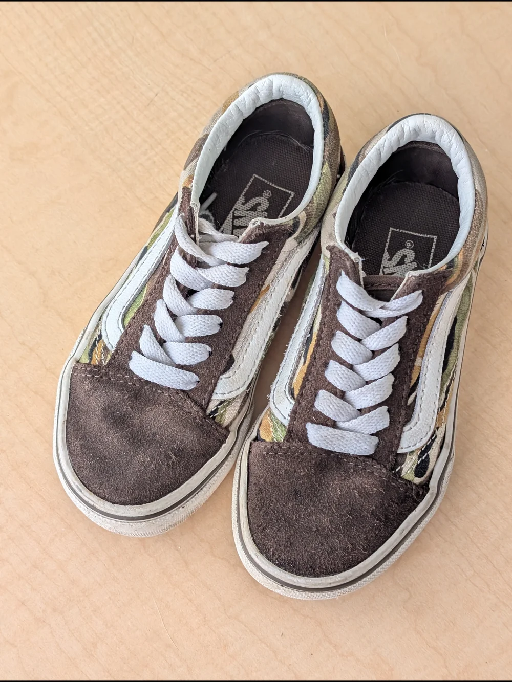 Vans Old skool Kids Low-Top Camo Suede Skate Sneakers - Brown/Green Size 11.5